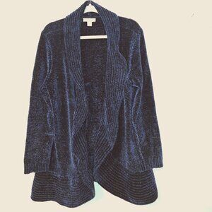 Super Soft Coldwater Creek Chenille Open Cardigan Dark Blue Size 1X